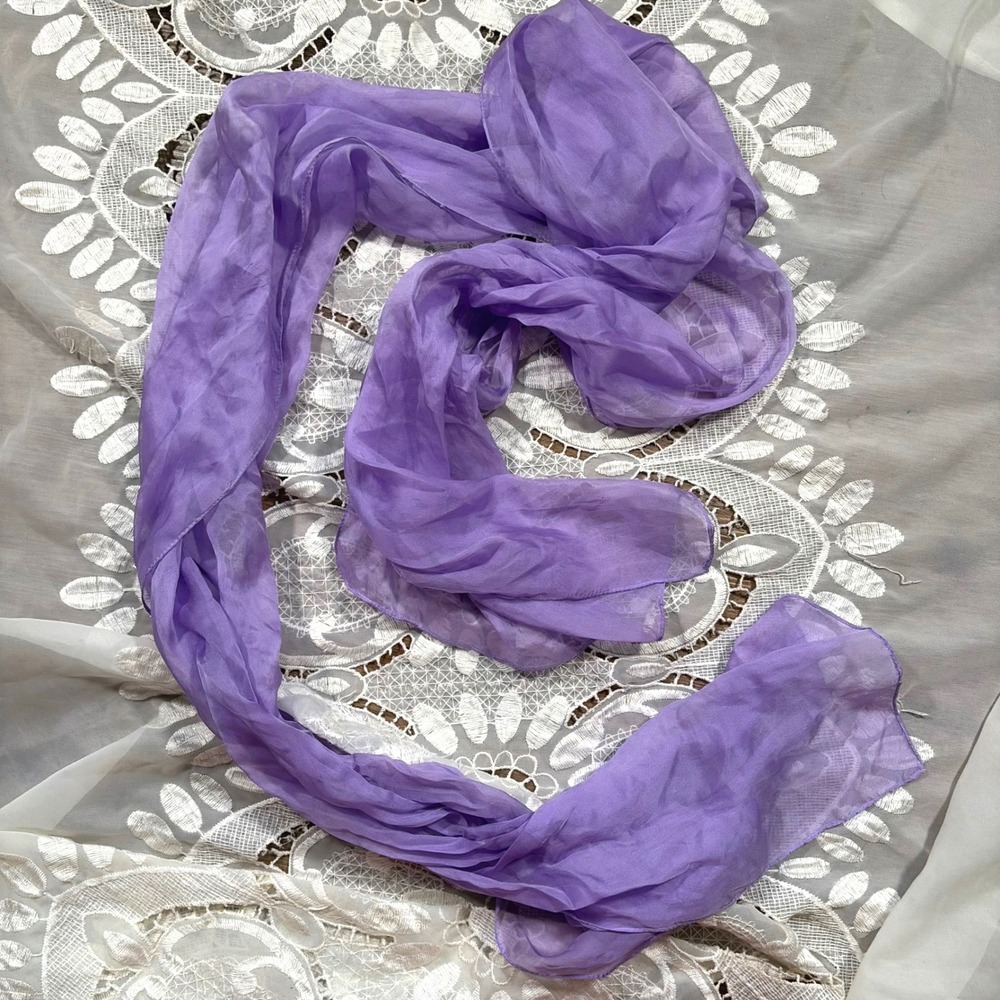 Fairy Purple Sheer Lightweight Rectangular Scarf Crinkle Texture Solid Lavender